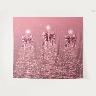 Tenture Arbres scintillants de Noël Ruban rose Faux Nœud 