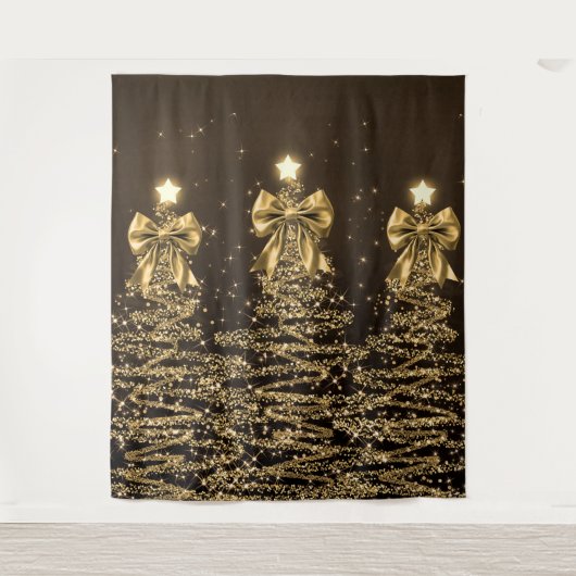 Tenture Arbres scintillants de Noël rubans dorés fausses (Devant)