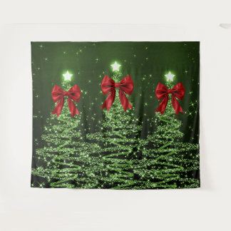 Tenture Arbres scintillants de Noël verts avec un nœud rou