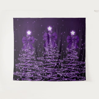 Tenture Arbres scintillants de Noël violet avec nœud en fa