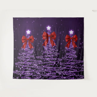 Tenture Arbres scintillants de Noël violets avec un faux n