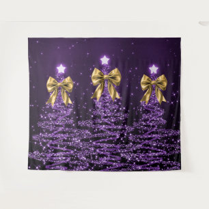 Tenture Arbres scintillants de Noël violets avec un nœud e