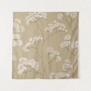 Tenture Arbustes de petites fleurs blanches en palet beige