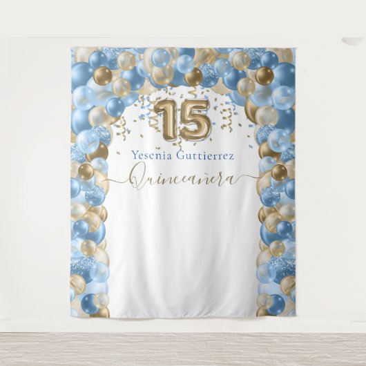 Tenture Arc de ballons bleu or élégant pour Quinceanera (Devant)