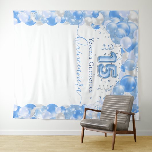 Tenture Arc de ballons élégant bleu pour Quinceañera (En situation (horizontale))