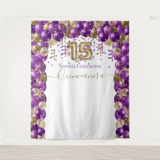 Tenture Arc de ballons élégant violet or pour Quinceanera (Devant)