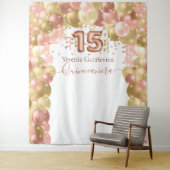 Tenture Arc de ballons en or rose pour Quinceanera (En situation)