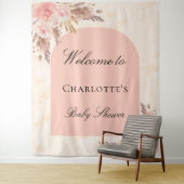 Tenture Arc de rose gold et d'herbe de pampas pour une bab (En situation)