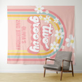 Tenture Arc-en-ciel Rétro Deux Chouette 2e Anniversaire (En situation (horizontale))