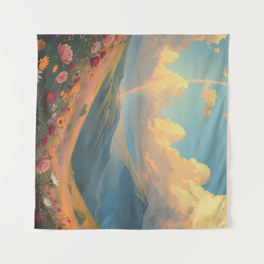 Tenture Arc-en-ciel sur le champ de fleurs (Devant (Horizontal))