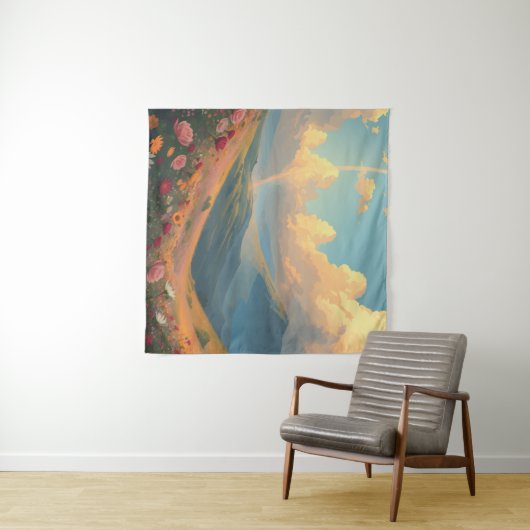 Tenture Arc-en-ciel sur le champ de fleurs (En situation (horizontale))