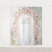 Tenture Arc floral rose et vert sauge rustique (Devant)