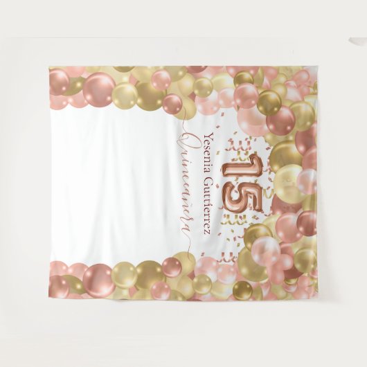 Tenture Arch de ballons en or rose pour Quinceanera (Devant (Horizontal))