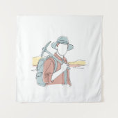 Tenture Archéologue simple une ligne art continu (Devant)