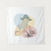 Tenture Archéologue une ligne art continu simple (Devant)