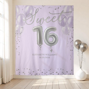 Tenture Argent Foil Sweet 16 Ballons Lavande arrière