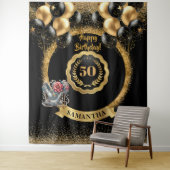 Tenture Argent noir brillant 50e anniversaire fond (En situation)