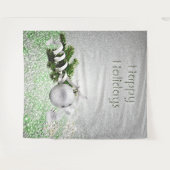 Tenture Argent Ornement Blanc Ruban fond de Noël (Devant (Horizontal))