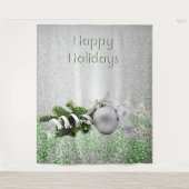 Tenture Argent Ornement Blanc Ruban fond de Noël (Devant)