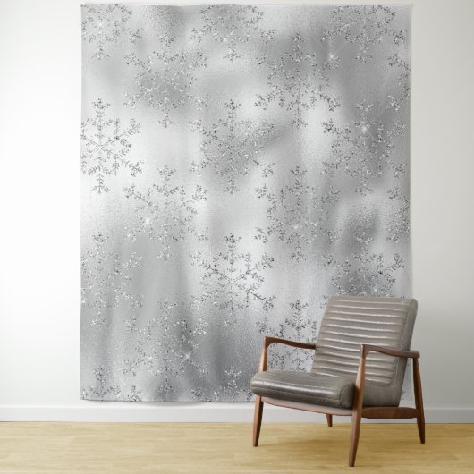 Tenture Argent Parties scintillant Snowflake Retour en arr (En situation)