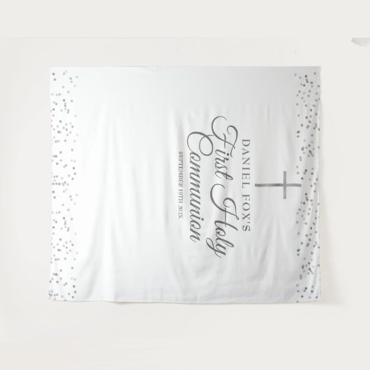 Tenture Argent Première Sainte Communion Fond photo (Devant (Horizontal))