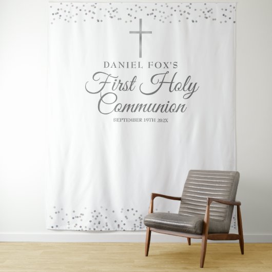 Tenture Argent Première Sainte Communion Fond photo (En situation)