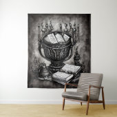 Tenture Argent Steampunk Cauldron Spellbooks et Potions (En situation)