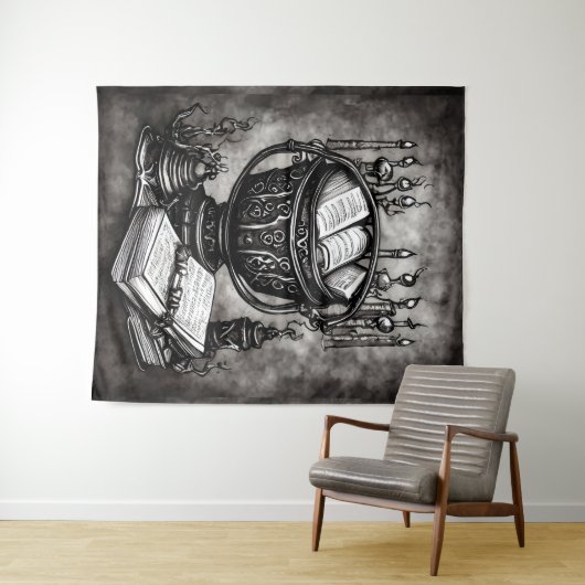 Tenture Argent Steampunk Cauldron Spellbooks et Potions (En situation (horizontale))