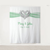 Tenture Argent vert Ruban Swans Mariage fond (Devant)