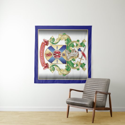 Tenture Armoiries Chevalier Bouclier Dragon Monogramme Ble (En situation (horizontale))