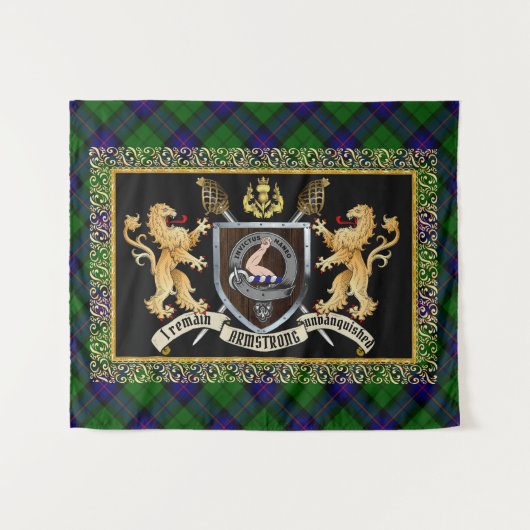 Tenture Armstrong Clan Badge & Motto avec Lions (Devant (Horizontal))
