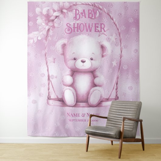 Tenture Arrière-plan de l'ours en peluche rose (En situation)