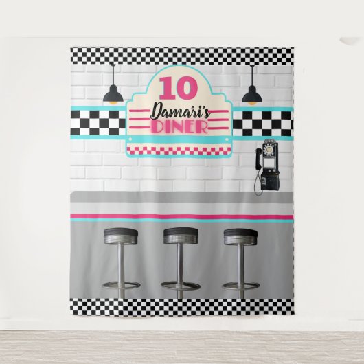 Tenture Arrière-plan de table Retro Pink & Blue Checkerboa (Devant)