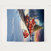 Tenture Arrière-plan de vacances d'arbre de Noël de train (Devant (Horizontal))