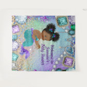 Tenture Arrière-plan du Baby shower de sirène Afro (Devant (Horizontal))