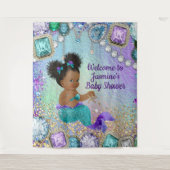 Tenture Arrière-plan du Baby shower de sirène Afro (Devant)