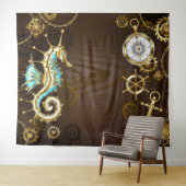 Tenture Arrière - plan en bois avec cheval de mer mécaniqu (En situation (horizontale))