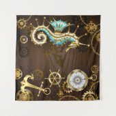 Tenture Arrière - plan en bois avec cheval de mer mécaniqu (Devant (Horizontal))