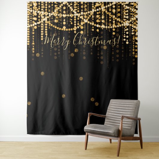 Tenture Arrière-plan Joyeux Noël Soirée Gold String Lumièr (En situation)