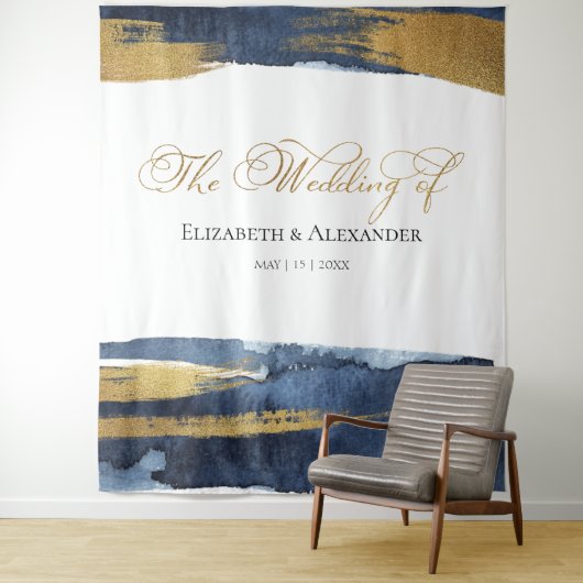 Tenture Arrière-plan mariage | Aquarelle bleue Abstraite d (En situation)