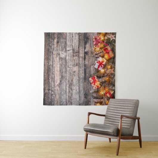 Tenture Arrière - plan rustique de Noël, planches en bois. (En situation (horizontale))