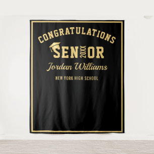 Tenture Arrivée moderne Gold Black Graduation Photo Booth 