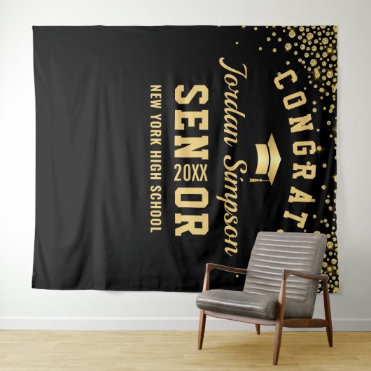 Tenture Arrivée moderne Gold Black Graduation Photo Booth  (En situation (horizontale))