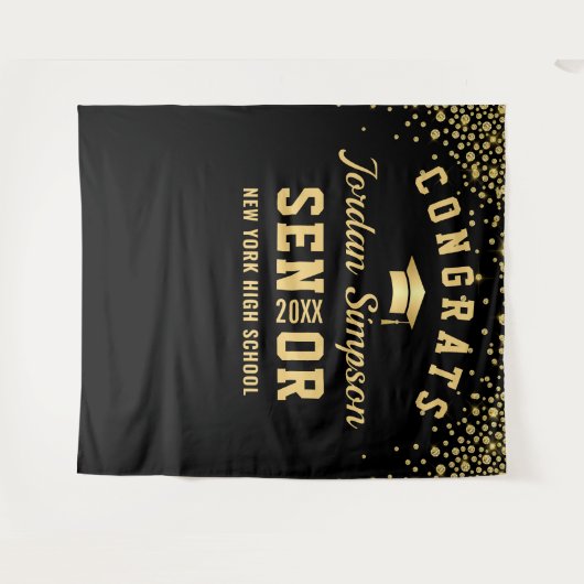 Tenture Arrivée moderne Gold Black Graduation Photo Booth  (Devant (Horizontal))