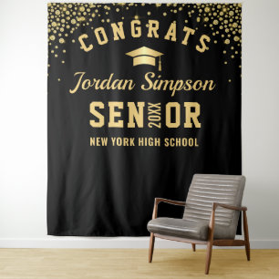 Tenture Arrivée moderne Gold Black Graduation Photo Booth 