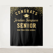 Tenture Arrivée moderne Gold Black Graduation Photo Booth  (Devant)