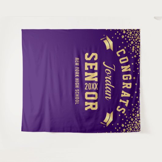 Tenture Arrivée moderne Gold Purple Graduation Photo Booth (Devant (Horizontal))