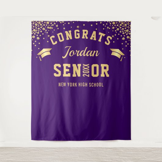 Tenture Arrivée moderne Gold Purple Graduation Photo Booth (Devant)