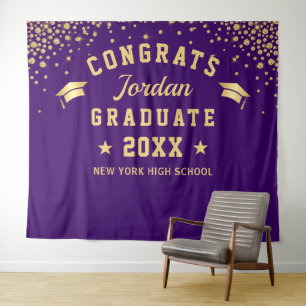 Tenture Arrivée moderne Gold Purple Graduation Photo Booth