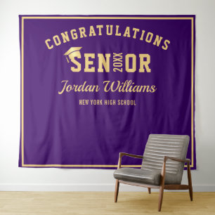 Tenture Arrivée moderne Gold Purple Graduation Photo Booth
